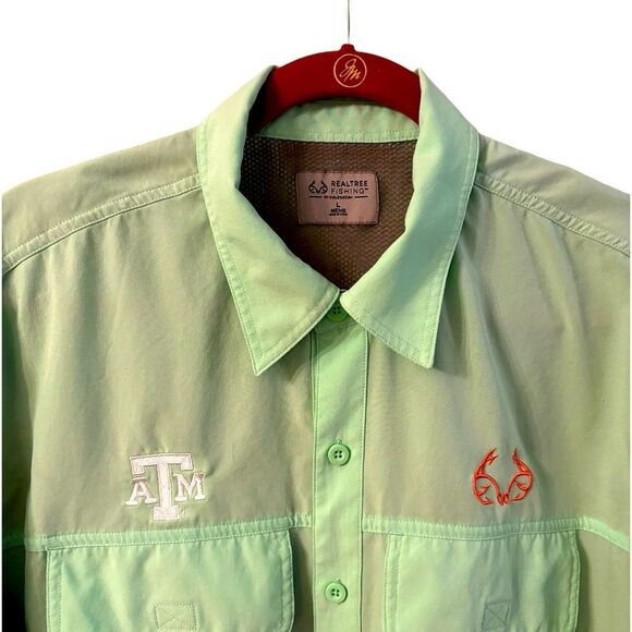 Realtree Fishing Lime Green Fishing Shirt with Texas A&M Logo Size Large 1 0394 - Picture 6 of 7